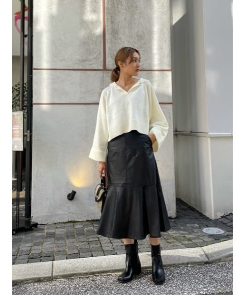 MOUSSY（マウジー）の「SAILOR COLLAR SHORT ニット（ニット/セーター・レディース・ライトイエロー/グリーン/オフホワイト/ブラック・FREE）」の9枚目の写真