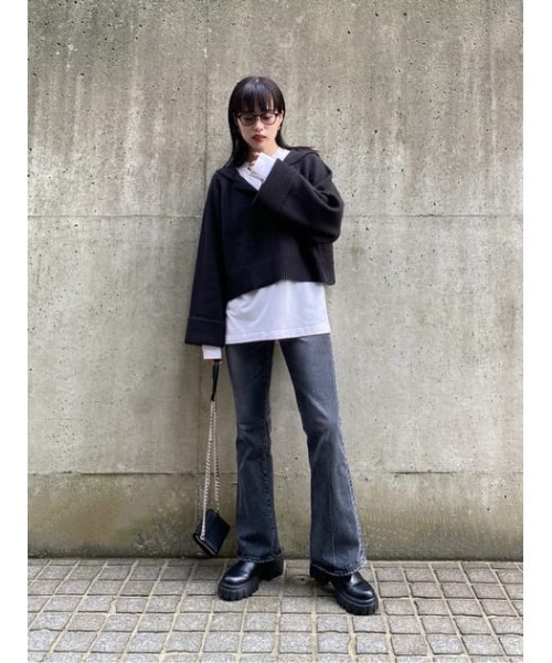 MOUSSY（マウジー）の「SAILOR COLLAR SHORT ニット（ニット/セーター・レディース・ライトイエロー/グリーン/オフホワイト/ブラック・FREE）」の17枚目の写真