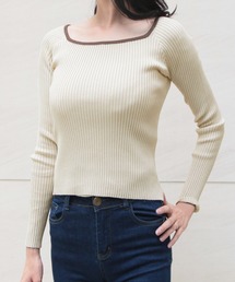 Julia Boutique（ジュリアブティック）の「無地orパイピングスクエアネックリブニットトップス/21572（ニット/セーター）」