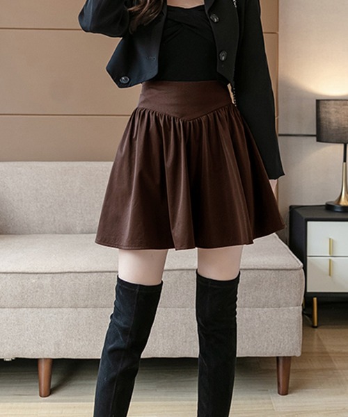 Grandeir（グランディール）の「シャイニー フレア ミニスカート（スカート・レディース・ブラック/ブラウン・M）」の11枚目の写真