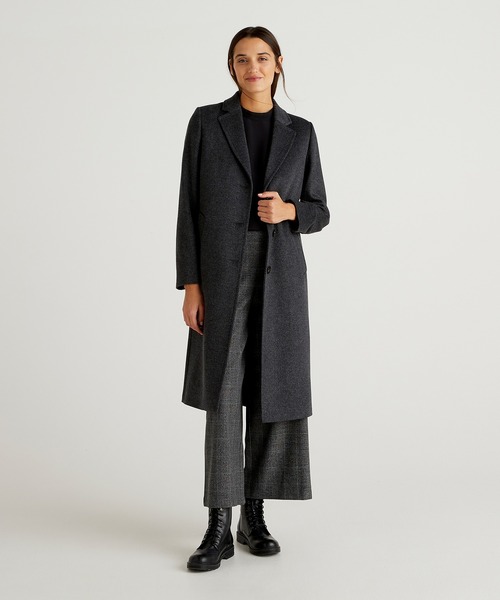 BENETTON (UNITED COLORS OF BENETTON)（ベネトンユナイテッドカラーズオブベネトン）の「ウール混3ボタンシングルコート（ステンカラーコート・レディース・モカ/グレー/ネイビー・38/40/44/42）」の3枚目の写真