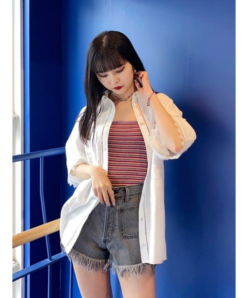 jouetie(ジュエティ)の「パターンサマーニットキャミソール(キャミソール・レディース・ブラック/オレンジ/グリーン/パープル・MEDIUM)」の3枚目の写真