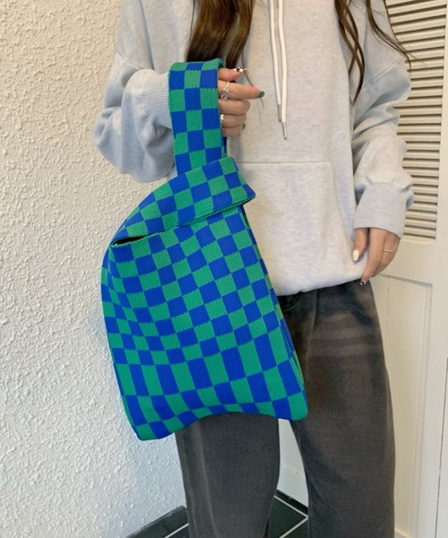 yuue' ( wear )（ユーイ）の「フラッガーチェック サブバッグ（エコバッグ/サブバッグ・レディース・ブラック/ピンク/イエロー/ブルー/グリーン・FREE）」の3枚目の写真