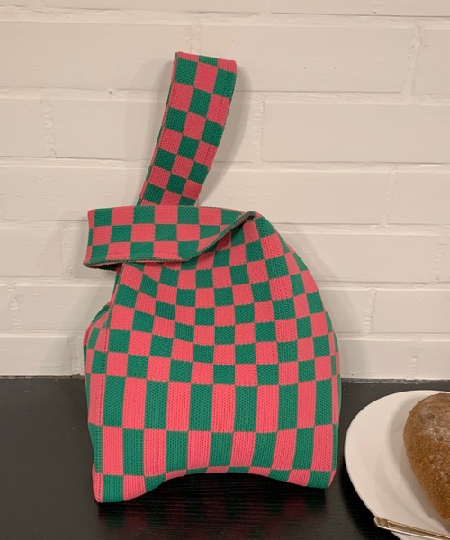 yuue' ( wear )（ユーイ）の「フラッガーチェック サブバッグ（エコバッグ/サブバッグ・レディース・ブラック/ピンク/イエロー/ブルー/グリーン・FREE）」の8枚目の写真