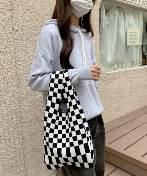 yuue' ( wear )（ユーイ）の「フラッガーチェック サブバッグ（エコバッグ/サブバッグ・レディース・ブラック/ピンク/イエロー/ブルー/グリーン・FREE）」の12枚目の写真