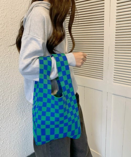 yuue' ( wear )（ユーイ）の「フラッガーチェック サブバッグ（エコバッグ/サブバッグ・レディース・ブラック/ピンク/イエロー/ブルー/グリーン・FREE）」の14枚目の写真