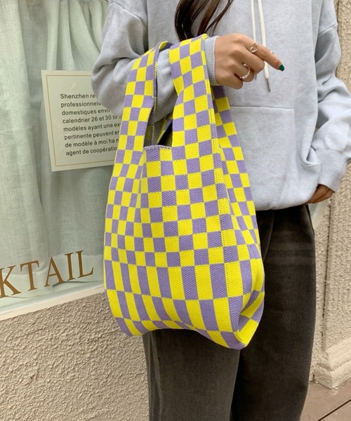 yuue' ( wear )（ユーイ）の「フラッガーチェック サブバッグ（エコバッグ/サブバッグ・レディース・ブラック/ピンク/イエロー/ブルー/グリーン・FREE）」の15枚目の写真