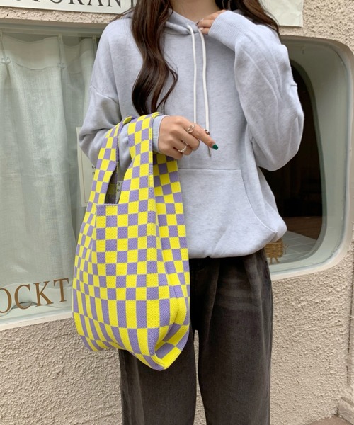 yuue' ( wear )（ユーイ）の「フラッガーチェック サブバッグ（エコバッグ/サブバッグ・レディース・ブラック/ピンク/イエロー/ブルー/グリーン・FREE）」の16枚目の写真