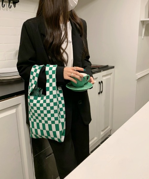 yuue' ( wear )（ユーイ）の「フラッガーチェック サブバッグ（エコバッグ/サブバッグ・レディース・ブラック/ピンク/イエロー/ブルー/グリーン・FREE）」の17枚目の写真