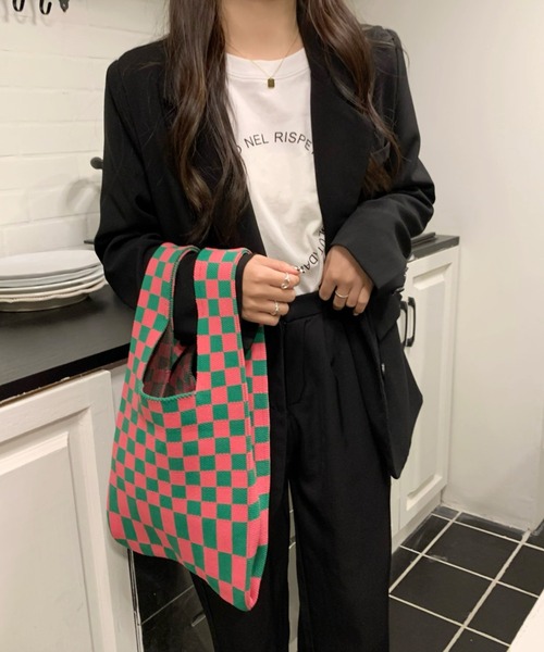 yuue' ( wear )（ユーイ）の「フラッガーチェック サブバッグ（エコバッグ/サブバッグ・レディース・ブラック/ピンク/イエロー/ブルー/グリーン・FREE）」の18枚目の写真