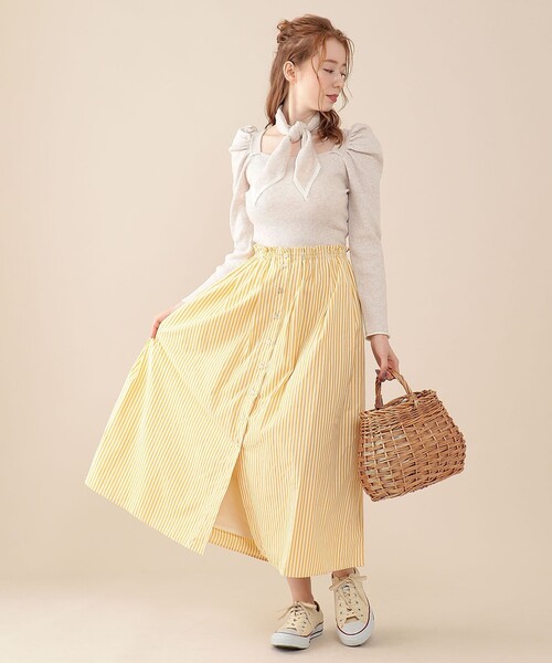 DEICY（デイシー）の「ストライプスカートセットニット（ワンピース・レディース・イエロー/ブラウン・FREE）」の13枚目の写真