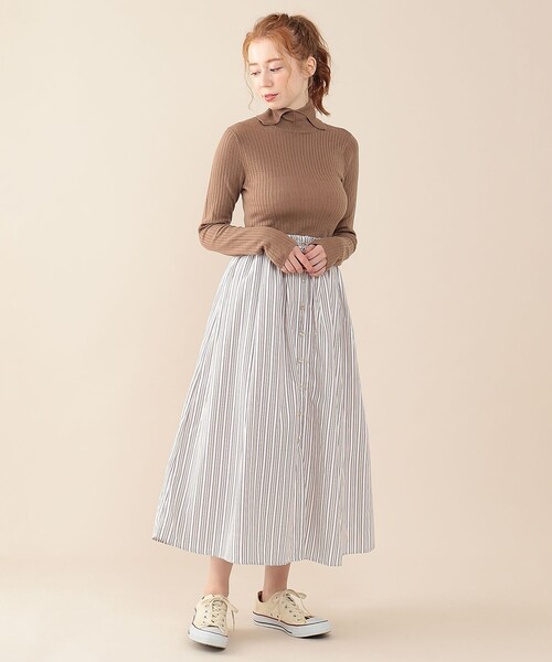 DEICY（デイシー）の「ストライプスカートセットニット（ワンピース・レディース・イエロー/ブラウン・FREE）」の5枚目の写真