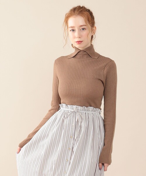 DEICY（デイシー）の「ストライプスカートセットニット（ワンピース・レディース・イエロー/ブラウン・FREE）」の7枚目の写真