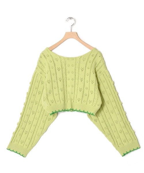w closet（ダブルクローゼット）の「ポプコン付きリブスカラップ配色カーディガン（ニット/セーター・レディース・オフホワイト/ライム・FREE）」の3枚目の写真