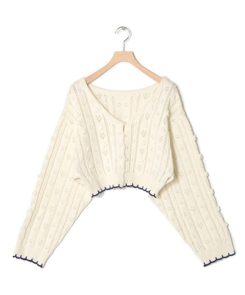 w closet（ダブルクローゼット）の「ポプコン付きリブスカラップ配色カーディガン（ニット/セーター・レディース・オフホワイト/ライム・FREE）」の20枚目の写真