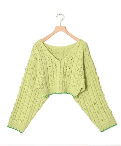 w closet（ダブルクローゼット）の「ポプコン付きリブスカラップ配色カーディガン（ニット/セーター・レディース・オフホワイト/ライム・FREE）」の21枚目の写真