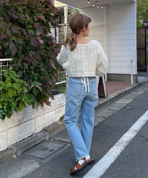 w closet（ダブルクローゼット）の「ポプコン付きリブスカラップ配色カーディガン（ニット/セーター・レディース・オフホワイト/ライム・FREE）」の6枚目の写真