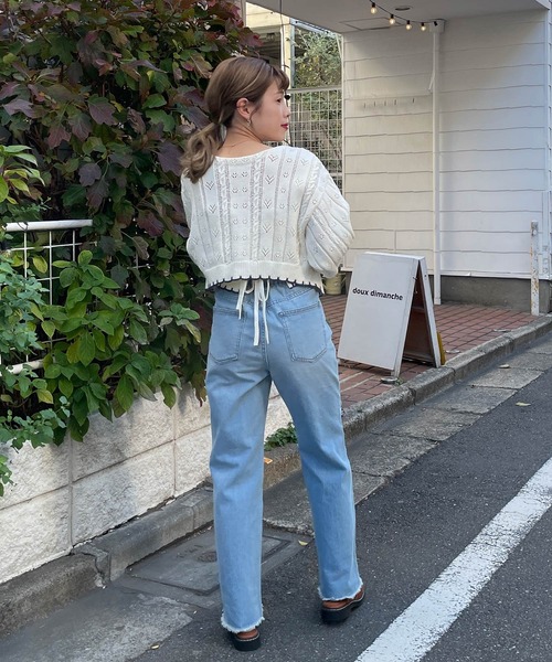 w closet（ダブルクローゼット）の「ポプコン付きリブスカラップ配色カーディガン（ニット/セーター・レディース・オフホワイト/ライム・FREE）」の11枚目の写真