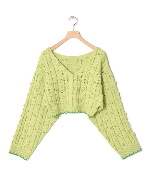 w closet（ダブルクローゼット）の「ポプコン付きリブスカラップ配色カーディガン（ニット/セーター・レディース・オフホワイト/ライム・FREE）」の22枚目の写真
