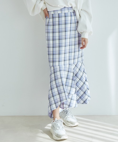 vis-`a-vis（ビサビ）の「【一部店舗限定】チェック柄イレヘムマーメイドスカート【セットアップ対応】（スカート・レディース・ラベンダー/ブラック系その他・S/M）」の18枚目の写真