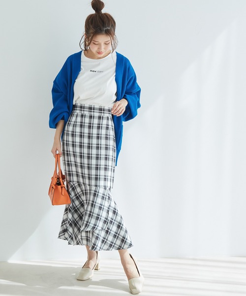 vis-`a-vis（ビサビ）の「【一部店舗限定】チェック柄イレヘムマーメイドスカート【セットアップ対応】（スカート・レディース・ラベンダー/ブラック系その他・S/M）」の17枚目の写真