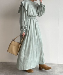 w closet | 織りチェックBIGセーラー衿ワンピース(ワンピース)