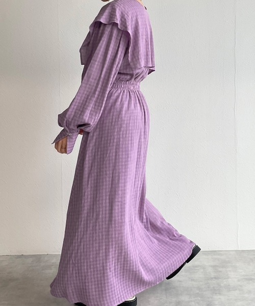 w closet（ダブルクローゼット）の「織りチェックBIGセーラー衿ワンピース（ワンピース・レディース・パープル/ミント・FREE）」の14枚目の写真