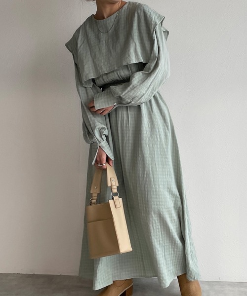 w closet（ダブルクローゼット）の「織りチェックBIGセーラー衿ワンピース（ワンピース・レディース・パープル/ミント・FREE）」の8枚目の写真