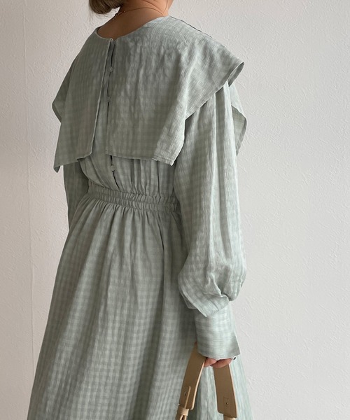 w closet（ダブルクローゼット）の「織りチェックBIGセーラー衿ワンピース（ワンピース・レディース・パープル/ミント・FREE）」の11枚目の写真