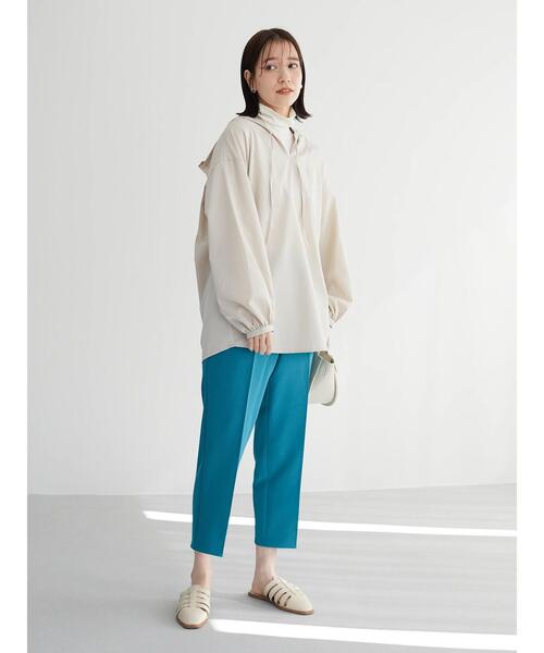 Green　Parks（グリーンパークス）の「ビエラフード付チュニック＊＊（シャツ/ブラウス・レディース・ブルー/ライトベージュ・FREE）」の3枚目の写真