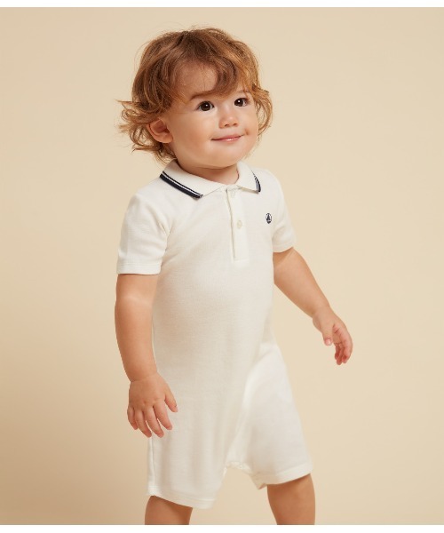 PETIT BATEAU（プチバトー）の「ポロ衿ショートロンパース（ロンパース・キッズ・オフホワイト・6MONTH/18MONTH/12MONTH/24MONTH）」の5枚目の写真