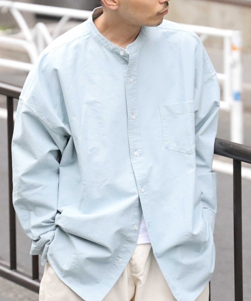 BACK NUMBER（バックナンバー）の「【BACK NUMBER】ビッグシルエットスタンドカラーシャツ（シャツ/ブラウス・メンズ・ケリーグリーン/ベージュ/ケリー/ホワイト・S/M/L）」の6枚目の写真