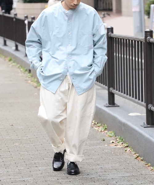 BACK NUMBER（バックナンバー）の「【BACK NUMBER】ビッグシルエットスタンドカラーシャツ（シャツ/ブラウス・メンズ・ケリーグリーン/ベージュ/ケリー/ホワイト・S/M/L）」の4枚目の写真