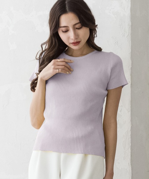 Julia Boutique（ジュリアブティック）の「Uネック・パーソナルカラー半袖ニットトップス/22150（ニット/セーター・レディース・カーキ/ネイビー/ブルー/ホワイト/マスタード/ベージュ/ライトブルー/オレンジ/ラベンダー/パープル/パープル系/グリーン/イエロー/ブラック/ピンク/ピンク系/レッド/ブラウン/アイボリー/ライトグリーン・ONE）」の13枚目の写真