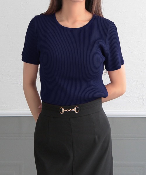 Julia Boutique（ジュリアブティック）の「Uネック・パーソナルカラー半袖ニットトップス/22150（ニット/セーター・レディース・カーキ/ネイビー/ブルー/ホワイト/マスタード/ベージュ/ライトブルー/オレンジ/ラベンダー/パープル/パープル系/グリーン/イエロー/ブラック/ピンク/ピンク系/レッド/ブラウン/アイボリー/ライトグリーン・ONE）」の10枚目の写真