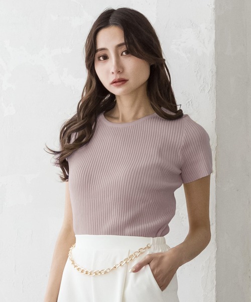 Julia Boutique（ジュリアブティック）の「Uネック・パーソナルカラー半袖ニットトップス/22150（ニット/セーター・レディース・カーキ/ネイビー/ブルー/ホワイト/マスタード/ベージュ/ライトブルー/オレンジ/ラベンダー/パープル/パープル系/グリーン/イエロー/ブラック/ピンク/ピンク系/レッド/ブラウン/アイボリー/ライトグリーン・ONE）」の17枚目の写真