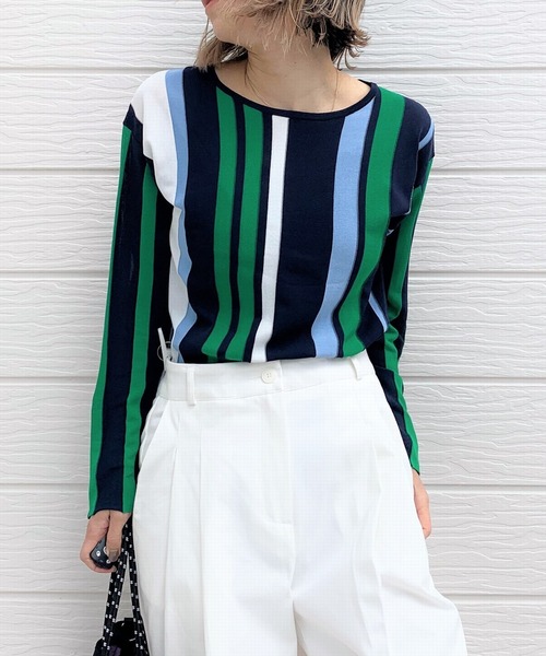 Q（キュー）の「リンクスストライプニット（ニット/セーター・レディース・ホワイト系その他/ブルー系その他・MEDIUM）」の2枚目の写真