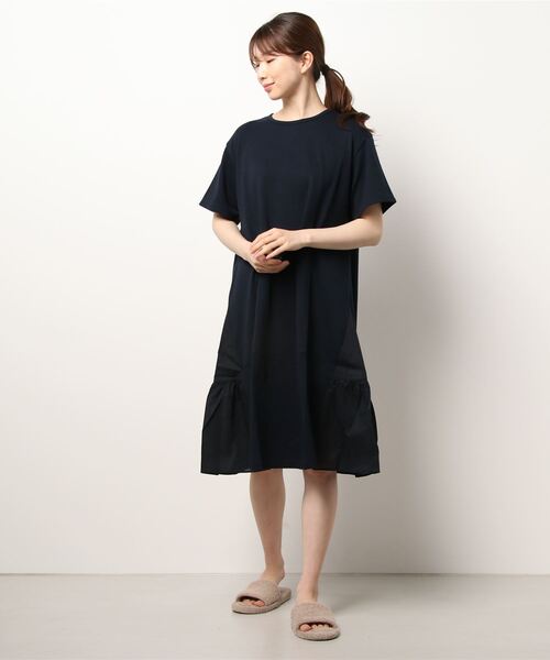 KID BLUE(キッドブルー)の「キッドブルー -コットンミニ裏毛 -半袖ナイティ -KNSL335 -kidblue(ルームウェア/パジャマ・レディース・ネイビー/ピンク・M)」の1枚目の写真