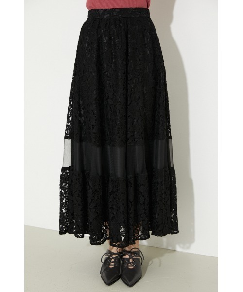 セール】ミックスレースフレアスカート（スカート）｜rienda（リエンダ