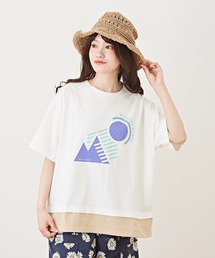 CUBE SUGAR（キューブシュガー）の「天竺裾シャツ切替アウトドアグラフィックTシャツ（Tシャツ/カットソー）」