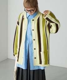 forksy. | 【forksy.】襟付きオーバーサイズニットカーディガン/配色/無地/マルチストライプ(カーディガン/ボレロ)