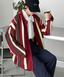 forksy. | 【forksy.】襟付きオーバーサイズニットカーディガン/配色/無地/マルチストライプ(カーディガン/ボレロ)