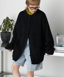 forksy. | 【forksy.】襟付きオーバーサイズニットカーディガン/配色/無地/マルチストライプ(カーディガン/ボレロ)