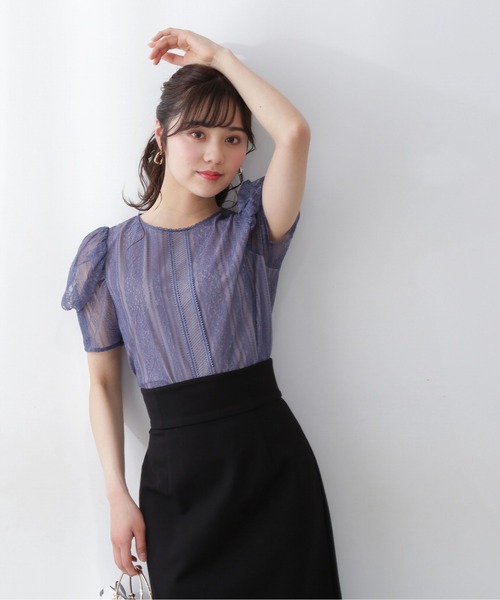 PROPORTION BODY DRESSING(プロポーションボディドレッシング)の「パフスリーブレースブラウス / 1212110408(シャツ/ブラウス・レディース・ブルー/グレー/ブラック・MEDIUM/SMALL)」の3枚目の写真