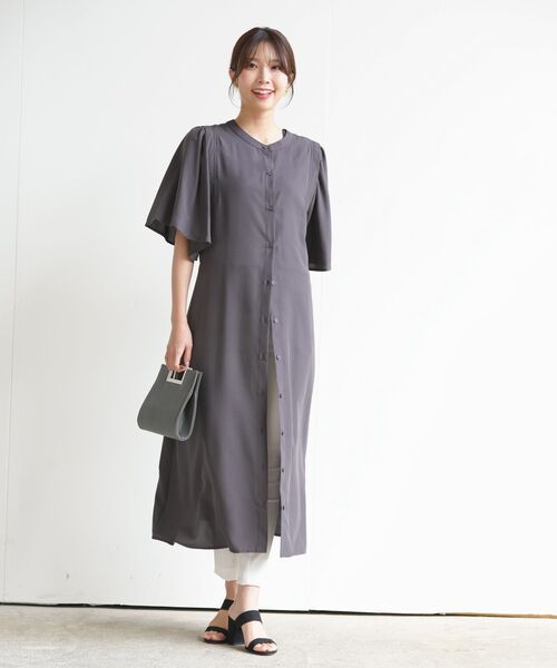 rps（アールピーエス）の「ウイングスリーブ前あきシャツワンピース（ワンピース・レディース・チャコールグレー/ブルー/グリーン/グリーン系その他・M）」の5枚目の写真