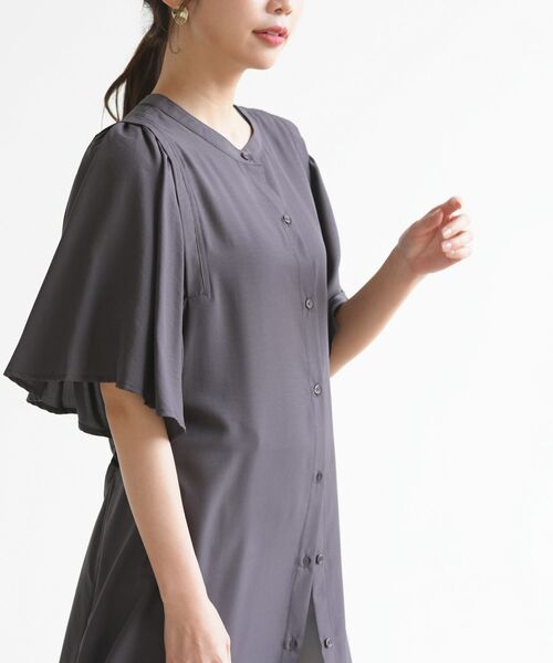 rps（アールピーエス）の「ウイングスリーブ前あきシャツワンピース（ワンピース・レディース・チャコールグレー/ブルー/グリーン/グリーン系その他・M）」の9枚目の写真