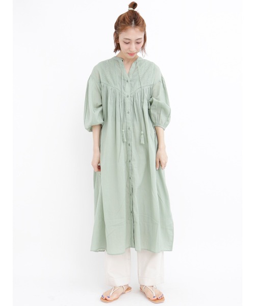 Lugnoncure（ルノンキュール）の「刺繍前開きワンピース（ワンピース・レディース・オフホワイト/グリーン/ブラック・ﾌﾘ-）」の3枚目の写真