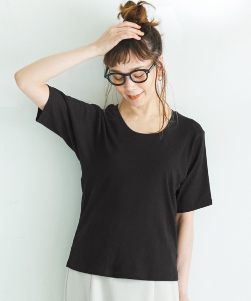 coca(coca)(コカ)の「ガーゼ天竺ゆるUネックT(Tシャツ/カットソー・レディース・ホワイト/チャコールグレー/ブラック・S/M/L)」の3枚目の写真