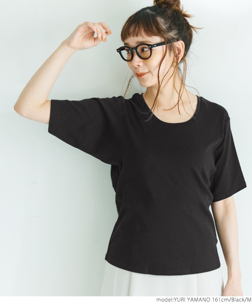 coca(coca)(コカ)の「ガーゼ天竺ゆるUネックT(Tシャツ/カットソー・レディース・ホワイト/チャコールグレー/ブラック・S/M/L)」の8枚目の写真