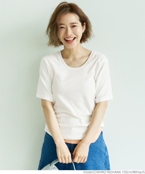 coca(coca)(コカ)の「ガーゼ天竺ゆるUネックT(Tシャツ/カットソー・レディース・ホワイト/チャコールグレー/ブラック・S/M/L)」の9枚目の写真